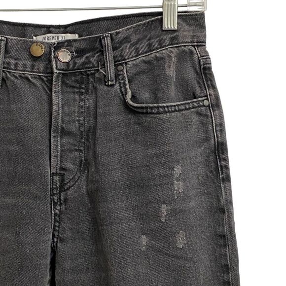 Forever 21 High Waist Mom Jeans Size 25 Faded Black Ripped Distressed Grunge - Picture 5 of 16
